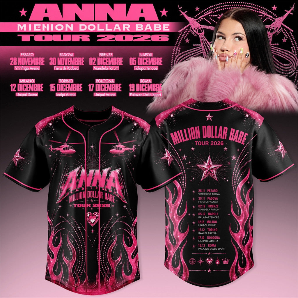 ANNA Million Dollar Babe Tour Black Pink Flame Baseball Jersey 2026 ANNA Merch Gift For Fans - Merchluma