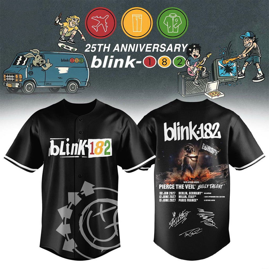 Blink 182 New EU Shows 2026 Signature Baseball Jersey Blink 182 Merch Signed - Merchluma