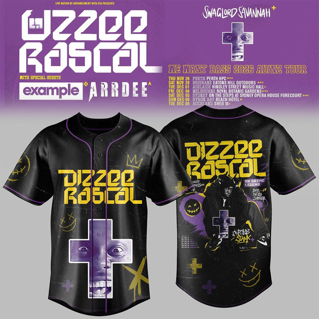 Dizzee Rascal We Want Bass Tour 2026 Baseball Jersey Dizzee Rascal Merch Rapper Fan Gifts - Merchluma