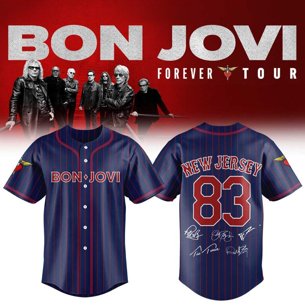 Bon Jovi Forever Tour 2026 Merch New Jersey #83 Jersey Signature Bon Jovi Merch Fan Gifts - Merchluma