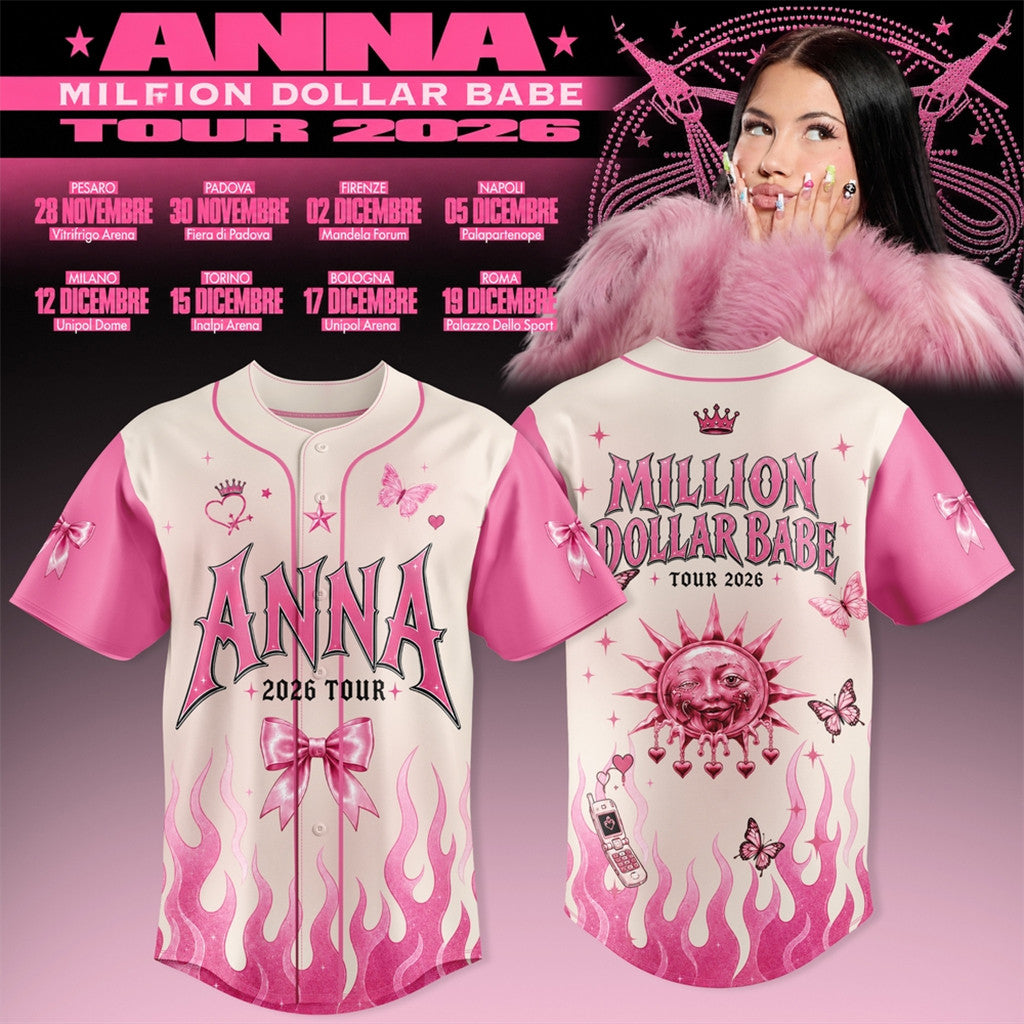 ANNA Million Dollar Babe Tour 2026 Pink Flame Jersey ANNA Tour Merch Gift For Rapper Fans - Merchluma
