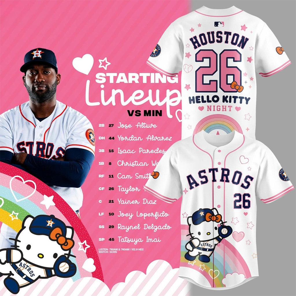 Houston Astros X Hello Kitty Night 2026 Baseball Jersey Houston Astros Merch Adorable Gifts - Merchluma