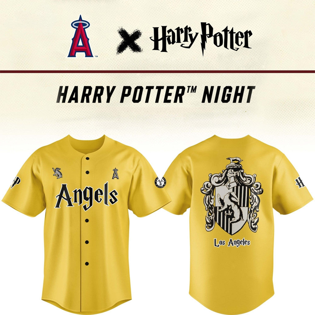 Los Angeles Angels X Harry Potter Hufflepuff House Baseball Jersey LA Angels Merch 2026 - Merchluma