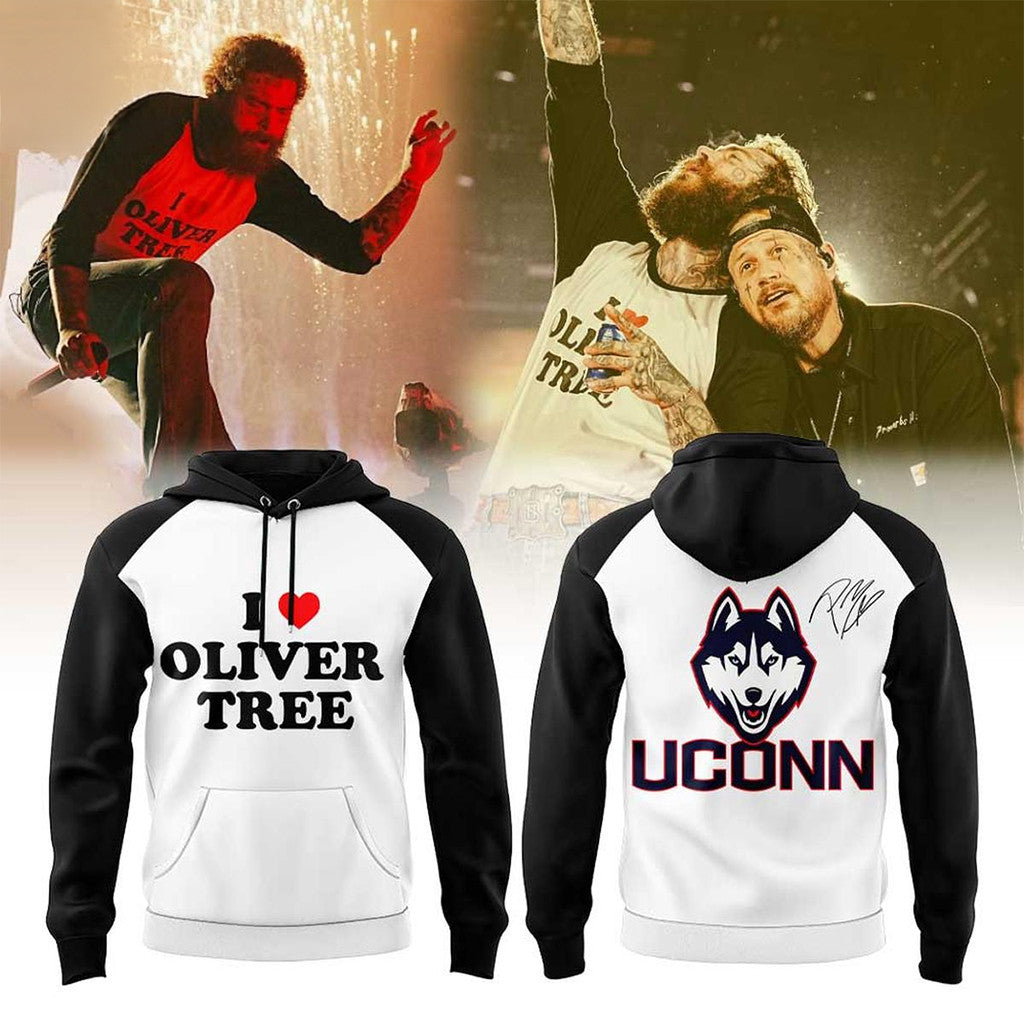 Uconn Huskies X Post Malone Big Ass Stadium Tour 2026 Hoodie I Love Oliver Tree Hoodie Fan Merch - Merchluma