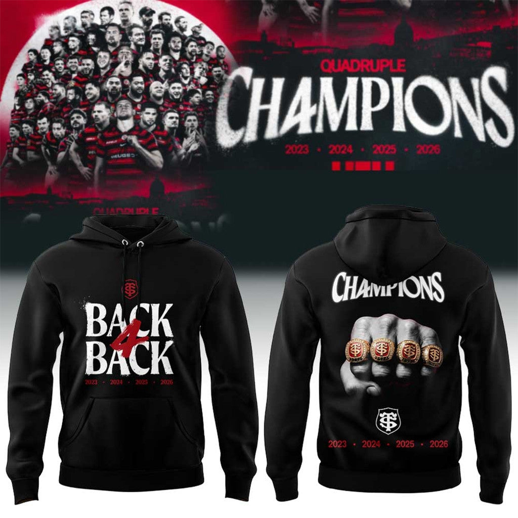 Stade Toulousain Rugby Back Four Back Champions Hoodie Stade Toulousain Merch 2026 Fan Gifts - Merchluma