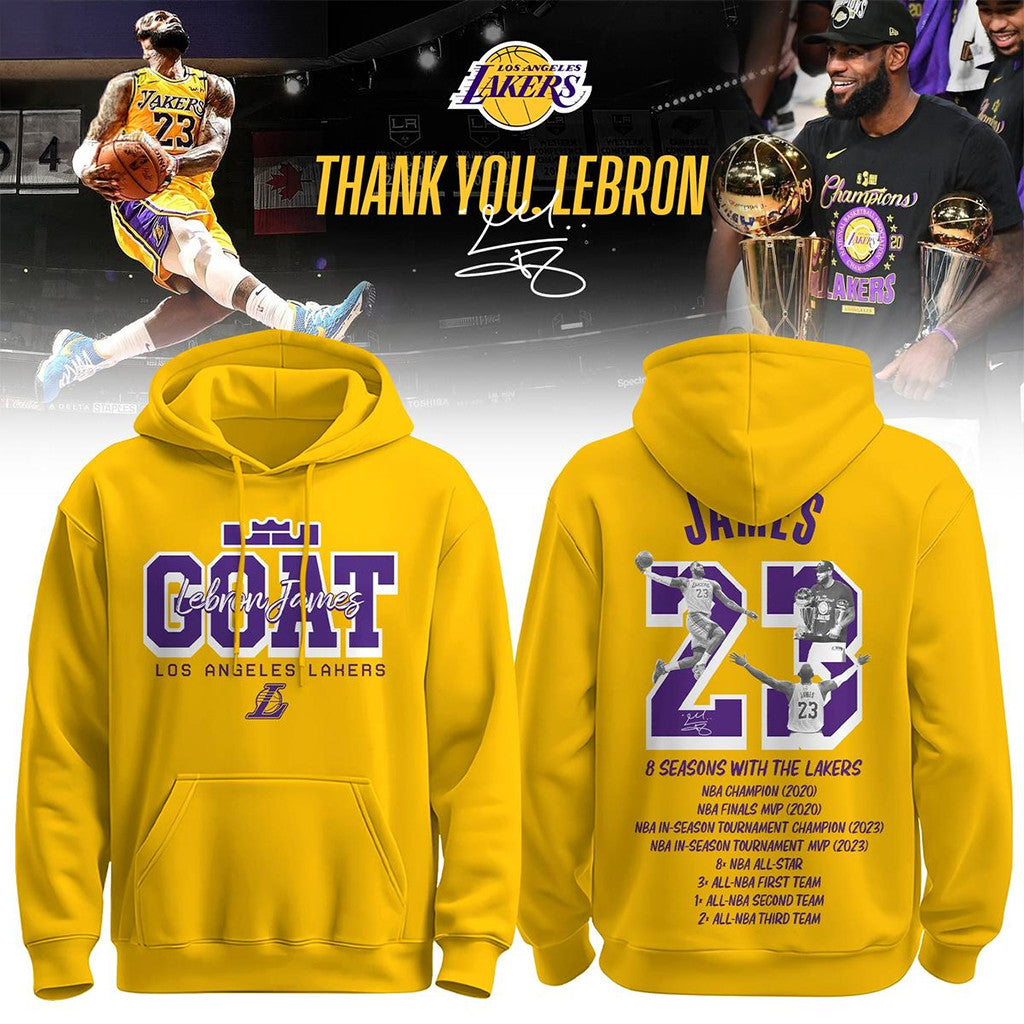 Los Angeles Lakers Lebron James GOAT 2026 Hoodie LA Lakers Merch Gift For Basketball Lover - Merchluma