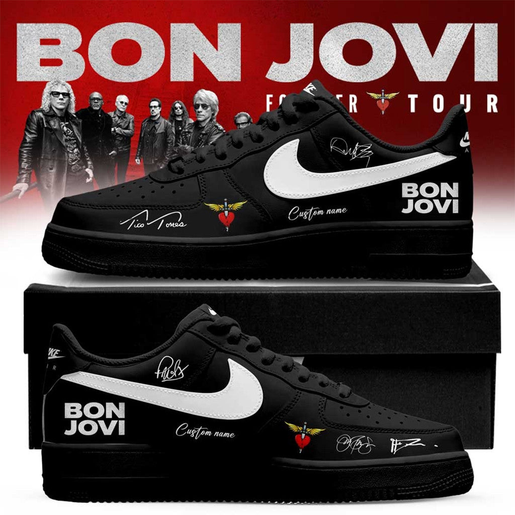 Custom Bon Jovi Forever Tour 2026 Signature Black Shoes Sneakers Bon Jovi Merch Fan Gifts - Merchluma