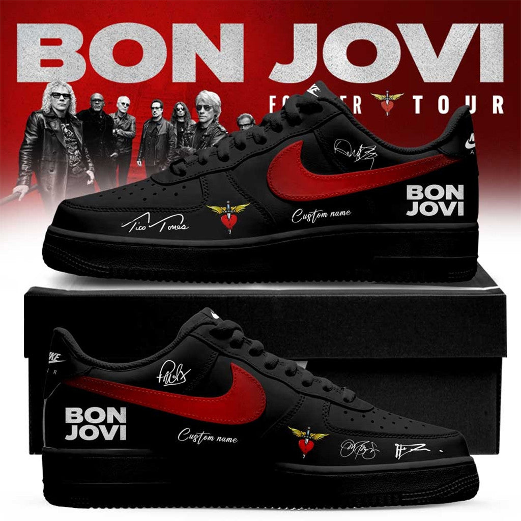 Custom Name Bon Jovi Forever Tour 2026 Signature Black Shoes Sneakers Bon Jovi Merch Fan Gifts - Merchluma
