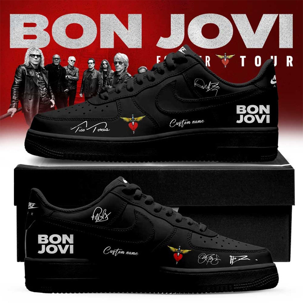 Personalized Bon Jovi Forever Tour 2026 Signature Black Shoes Sneakers Bon Jovi Merch Gifts - Merchluma