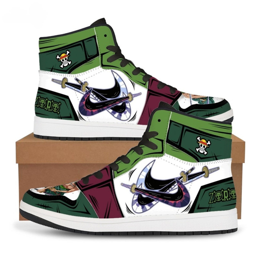 Roronoa Zoro One Piece High Sneakers Green White Anime Shoes Santoryu One Piece Merch 2026 - Merchluma