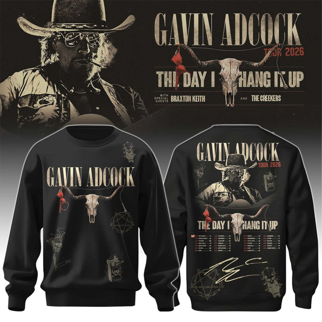 Gavin Adcock Steer Skull Sweatshirt The Day I Hang It Up Gavin Adcock Tour 2026 Merch Signed - Merchluma