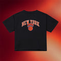 Mitchell And Ness NY Knicks Champions Merch 2026 New York Knicks Black Cropped T-Shirt Women's - Merchluma