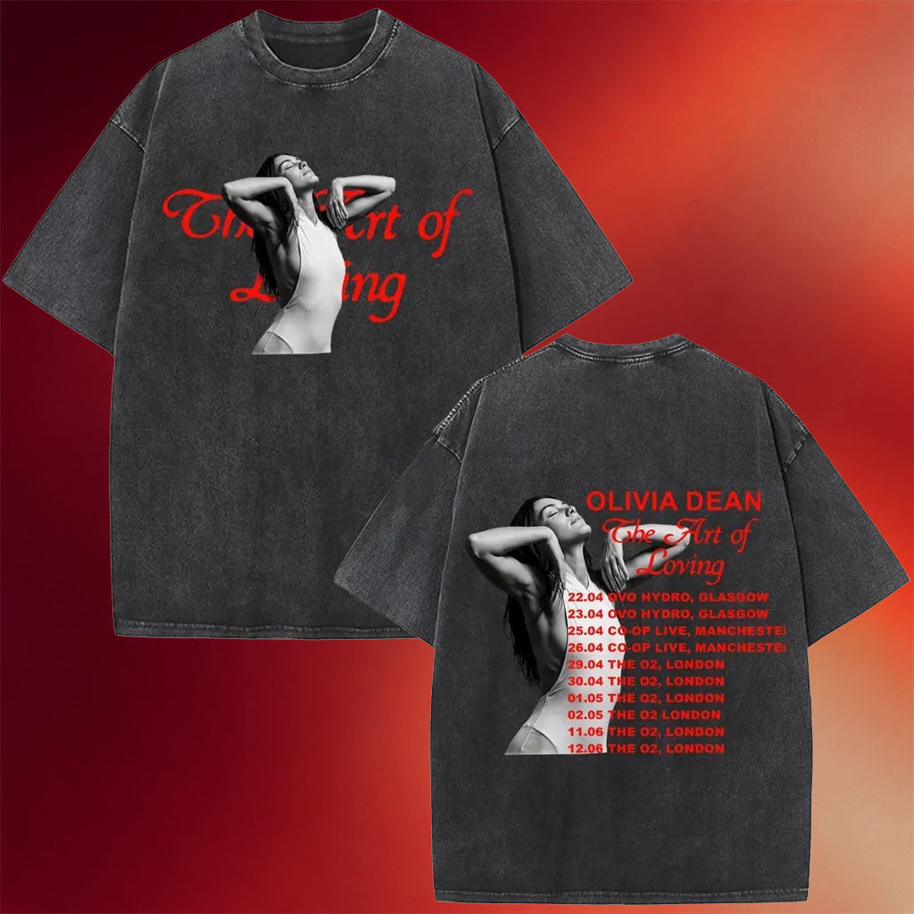 Olivia Dean Shirt Olivia Dean Art Of Loving Tour 2026 Washed T-Shirt Olivia Dean Merch Tour - Merchluma