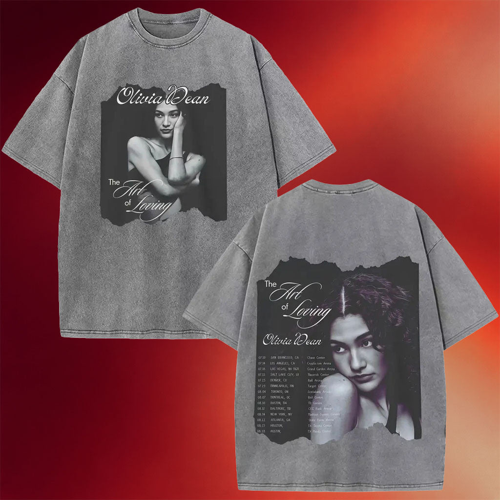 Olivia Dean Shirt Olivia Dean Art Of Loving Tour 2026 Vintage Washed T-Shirt Olivia Dean Merch - Merchluma