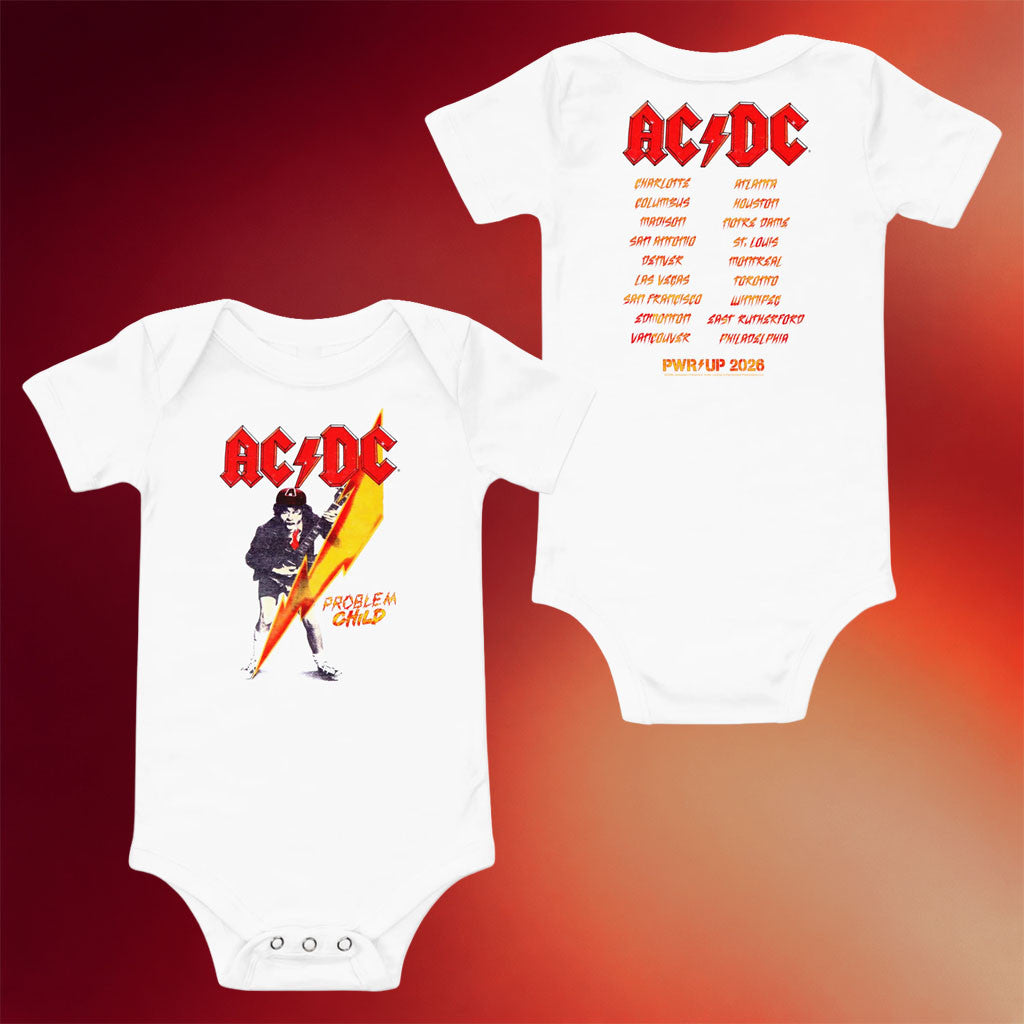 ACDC Merch 2026 Problem Child PWR UP Baby Onesie ACDC Power Up Tour Merch Gift For Newborn - Merchluma