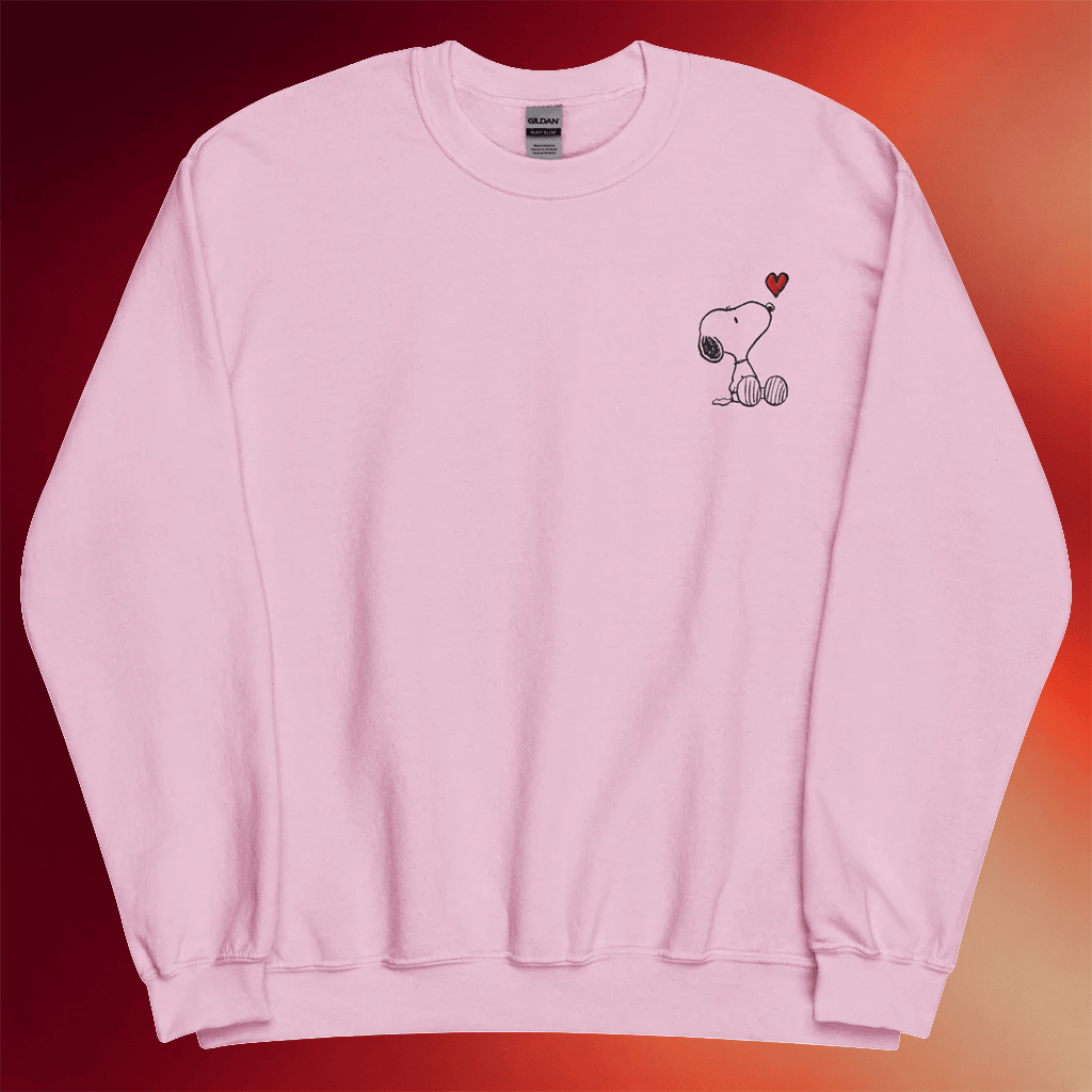 Peanuts Merch Snoopy Heart Embroidered Sweatshirt Gifts For Besties - Merchluma