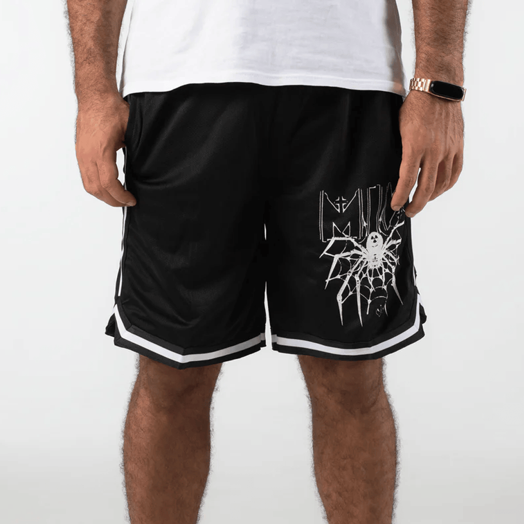 Motionless In White Merch Webs We Weave Striped Shorts Motionless In White Apparel Men's - Merchluma