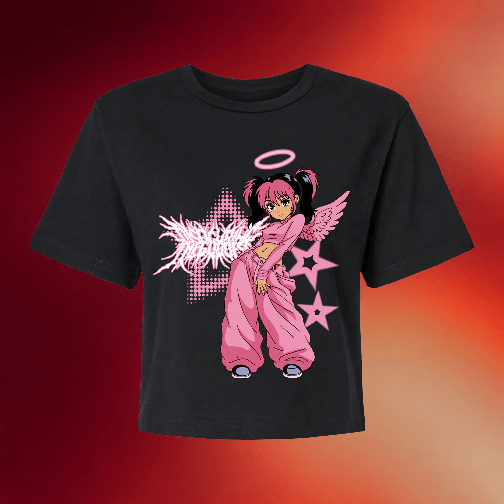 Night Shift Merch Disfiguring The Goddess Cropped T-Shirt Bubblegum Shorty Shirt Women's - Merchluma