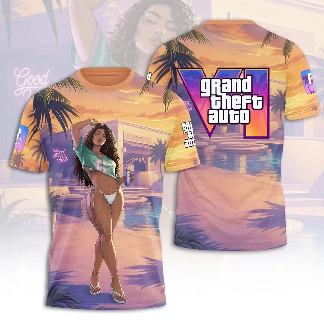 Grand Theft Auto VI Vice City 2026 T-Shirt Good Vibes Shirt GTA 6 Merch Gifts For Game Lover - Merchluma