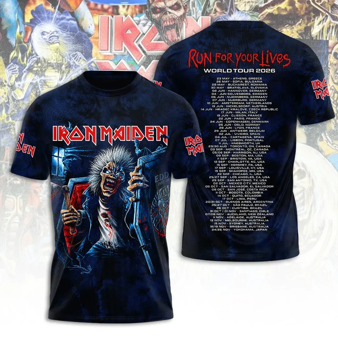 Iron Maiden Tour 2026 Merch Run For Your Lives Tour T-Shirt Gift For Heavy Metal Fans - Merchluma
