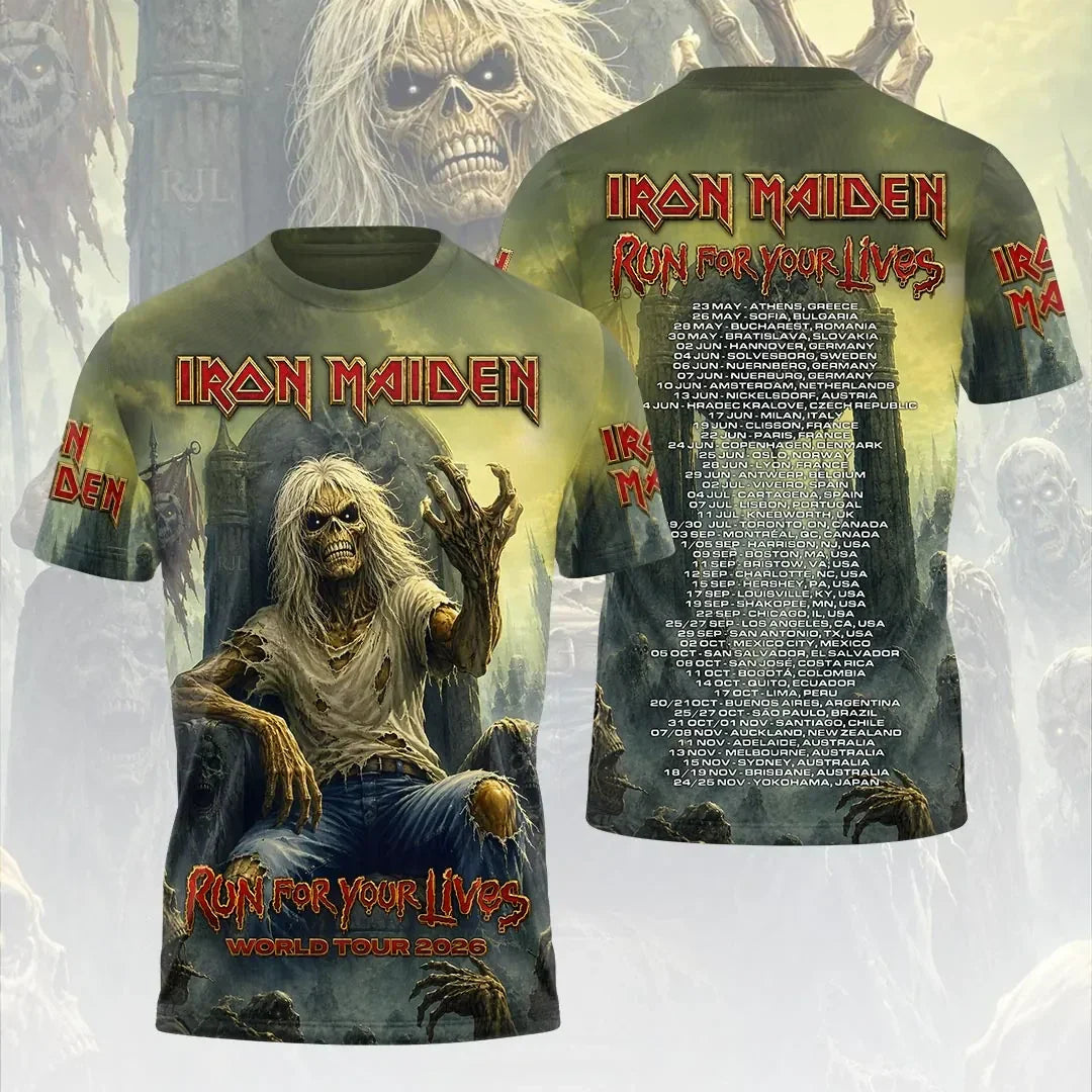 Iron Maiden Tour 2026 Merch Run For Your Lives World Tour T-Shirt Music Fan Apparel Best Gifts - Merchluma