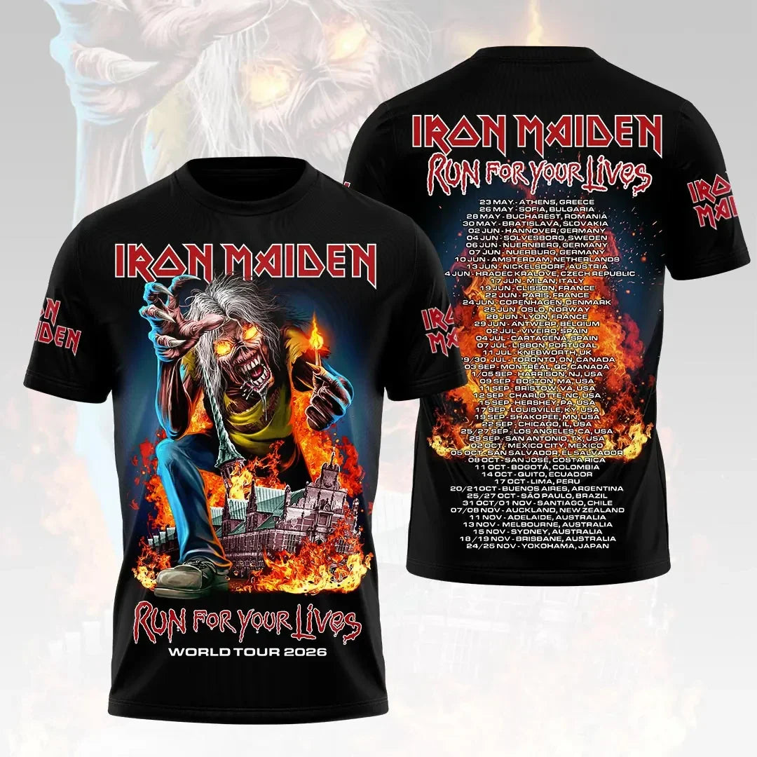 Iron Maiden Tour 2026 Merch Run For Your Lives World Tour T-Shirt Music Fan Shirt Gift For Fans - Merchluma