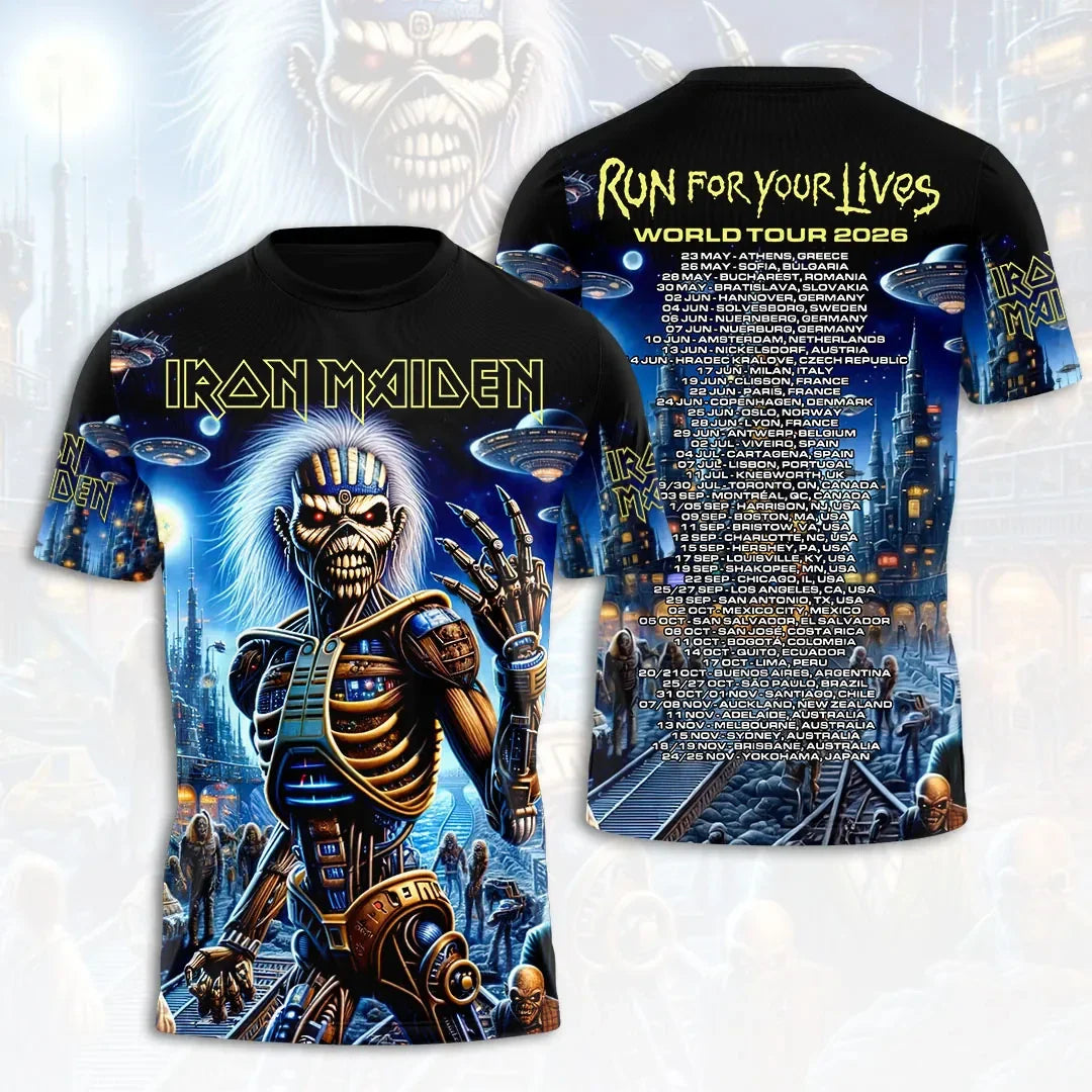 Iron Maiden Tour Merch 2026 Run For Your Lives World Tour T-Shirt Concert Fan Apparel - Merchluma