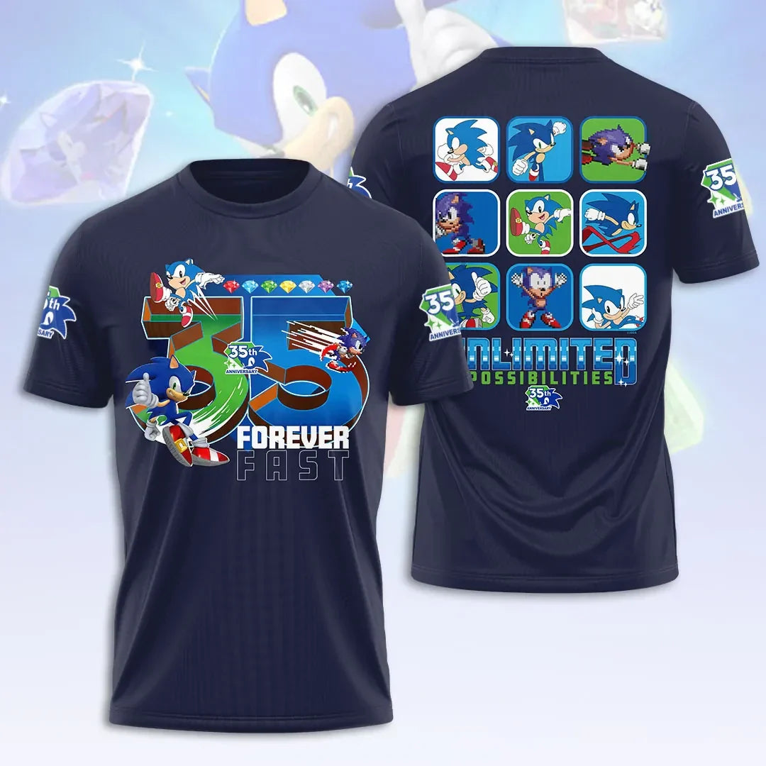 Sonic the Hedgehog 35th Anniversary Merch Forever Fast Shirt Unlimited Possibilities T-Shirt - Merchluma