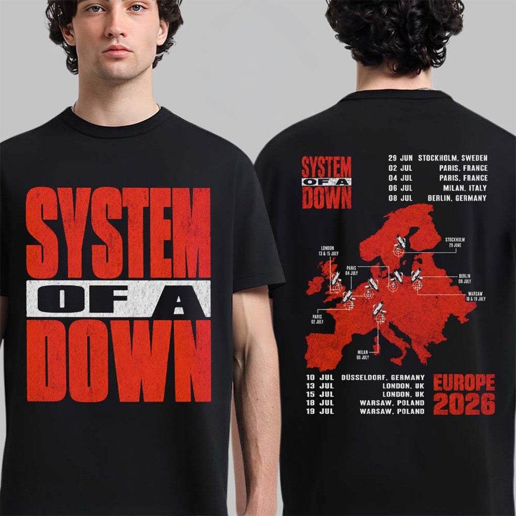 System Of A Down EU And UK Tour 2026 T-Shirt SOAD Tour Merch Music Fan Gear Gift For BFF - Merchluma