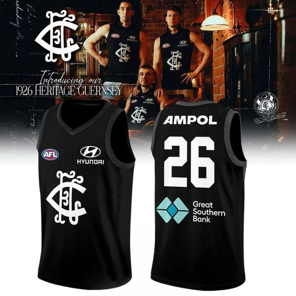Carlton Blues 1926 Heritage AFL Black Jersey Carlton Blues Merch Best Gift For Husband - Merchluma