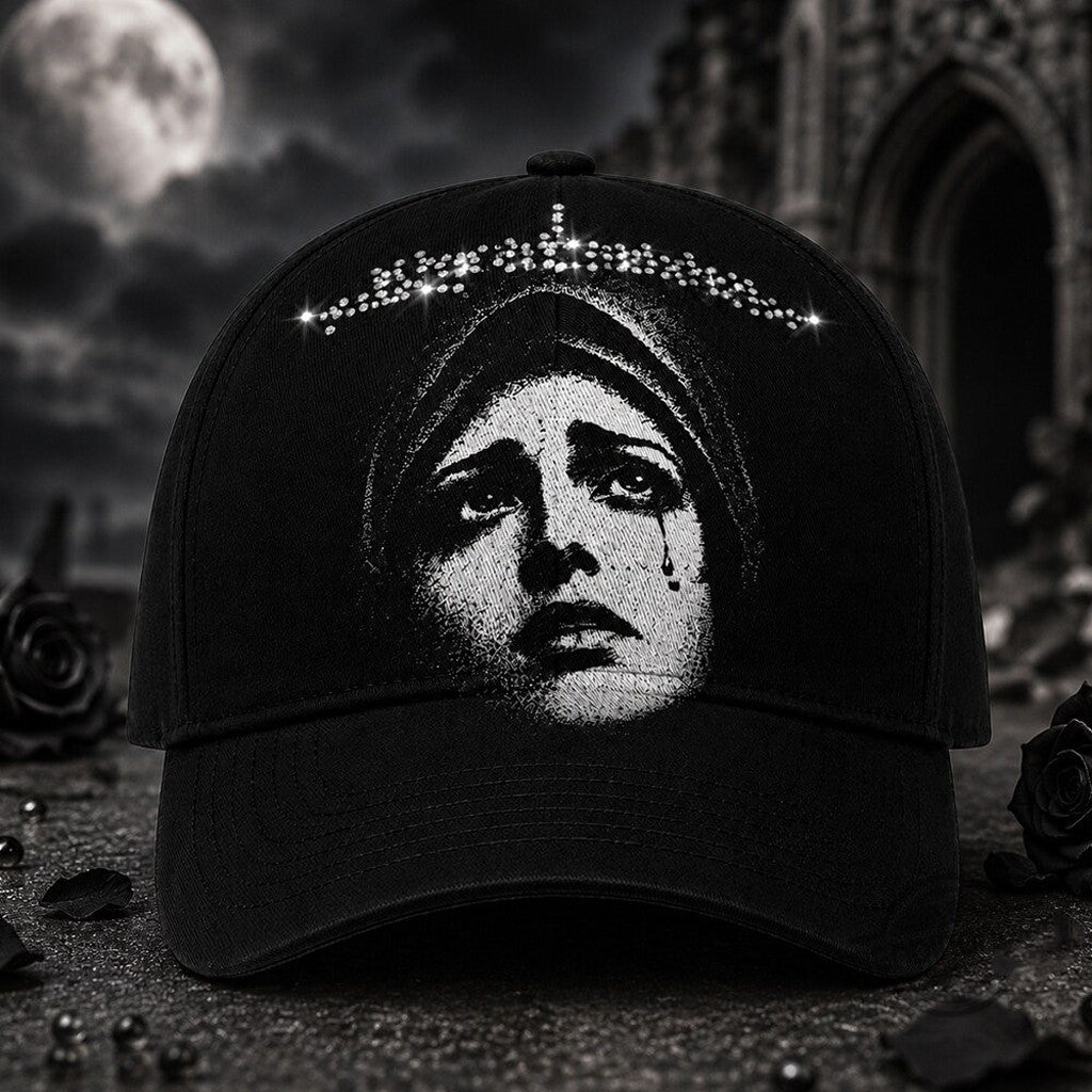 Gothic Crying Virgin Mary Hat Black Christian Cap Gifts For Mary Lovers - Merchluma