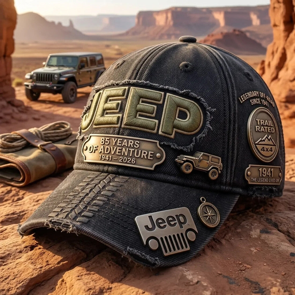 Jeep 85 Years For Adventure Distressed Hat Legendary Off-Road Baseball Cap Jeep Merch Dad Gifts - Merchluma