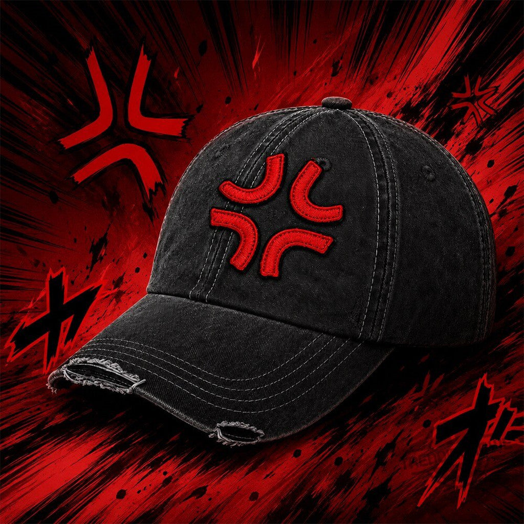 Angry Anger Symbol Embroidered Hat Anime Manga Lover Baseball Cap Gift For Brothers - Merchluma