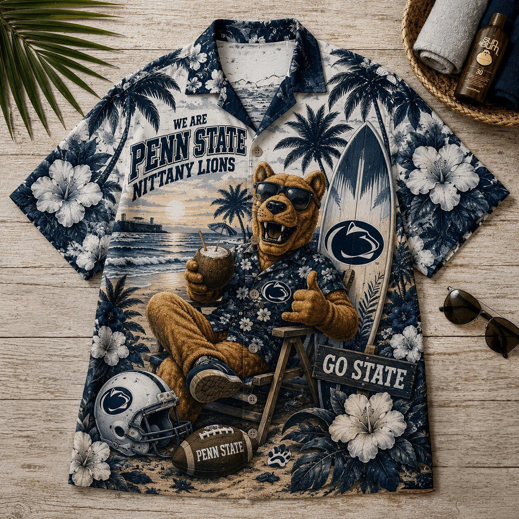 Penn State Nittany Lions Nittany Lion Tropical Beach Hawaiian Shirt Penn State Football Merch - Merchluma