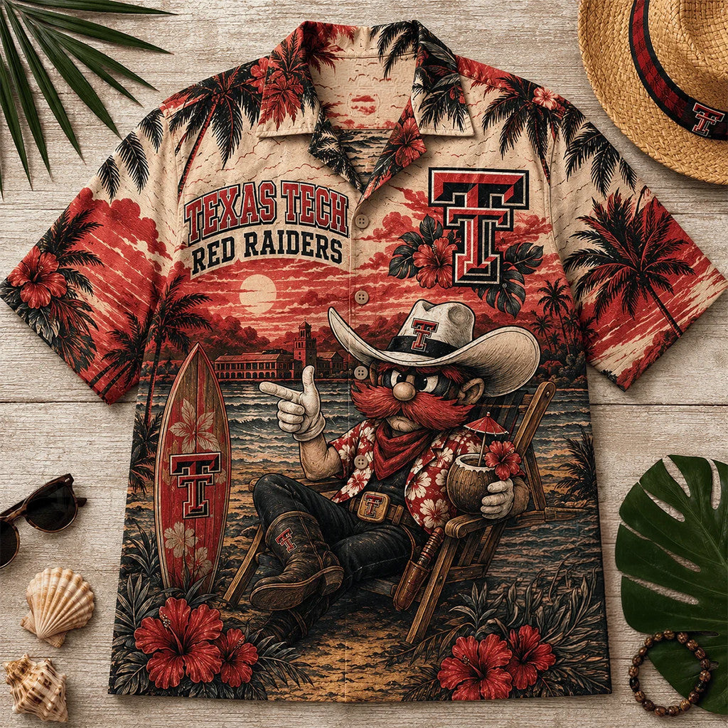 Texas Tech Red Raiders Tropical Beach Cowboy Hawaiian Shirt Red Raiders Merch 2026 Summer Gifts - Merchluma