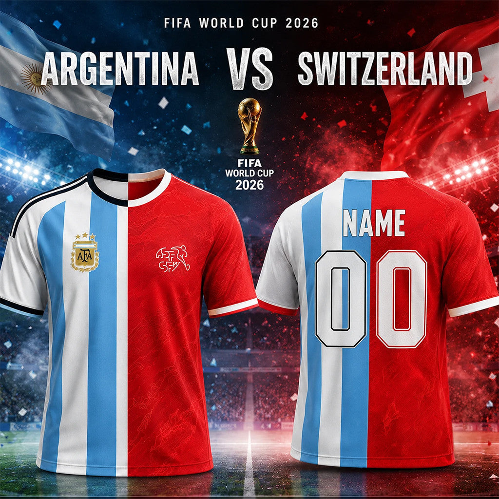 Personalized Argentina Vs Switzerland Split Design Jersey Shirt FIFA World Cup 2026 Merch - Merchluma