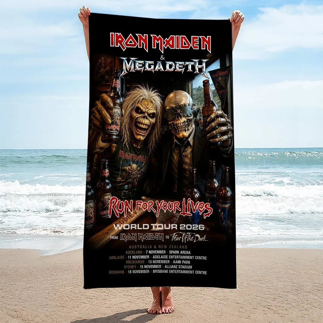 Iron Maiden X Megadeth Tour Merch 2026 Run For Your Lives World Tour Beach Towel Gift For Fans - Merchluma
