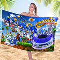 Sonic The Hedgehog 35th Anniversary Beach Towel Sonic The Hedgehog Merch Summer Gift Ideas - Merchluma