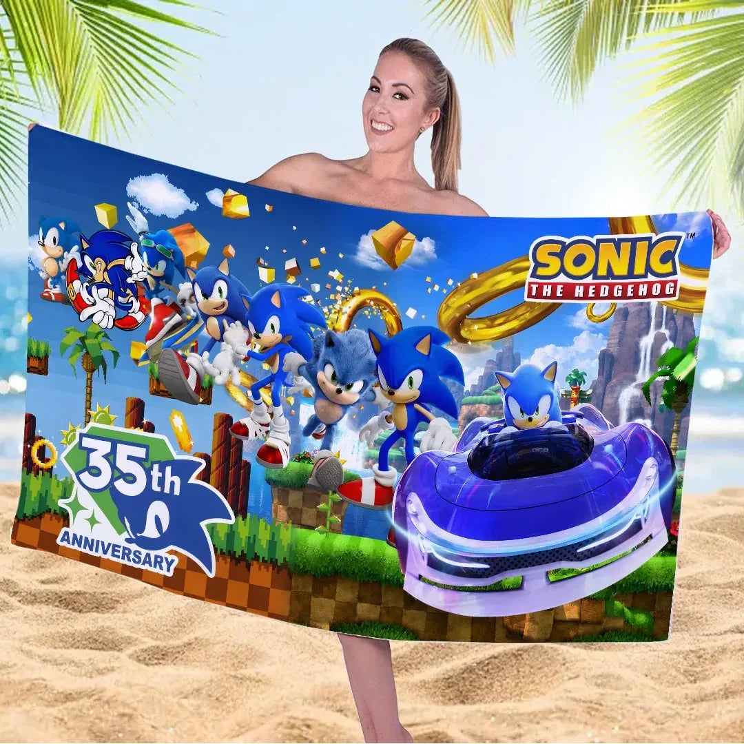 Sonic The Hedgehog 35th Anniversary Beach Towel Sonic The Hedgehog Merch Summer Gift Ideas - Merchluma