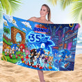 Sonic The Hedgehog 35th Anniversary Beach Towel Sonic The Hedgehog Merch Great Summer Gifts - Merchluma