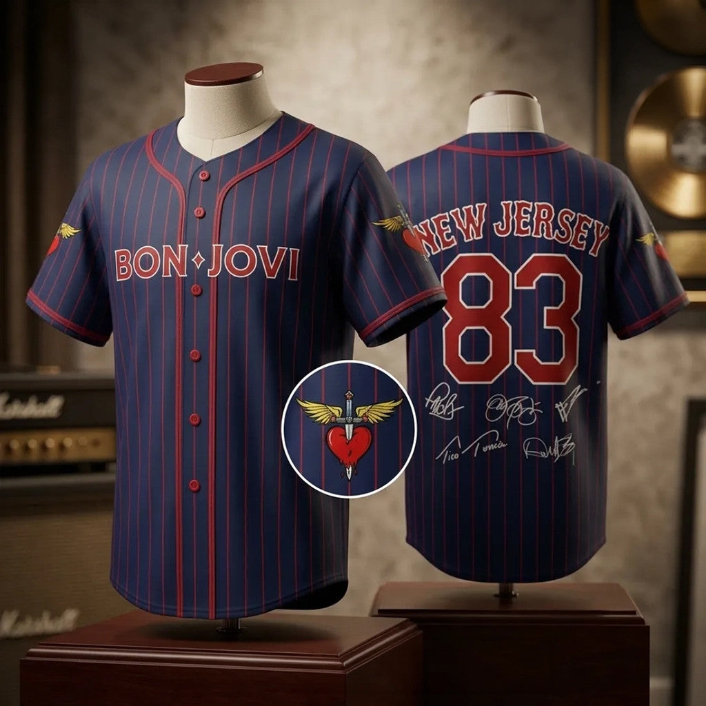 Bon Jovi Forever Tour 2026 Pinstripe Baseball Jersey Bon Jovi Merch Gift For Rock Lovers - Merchluma