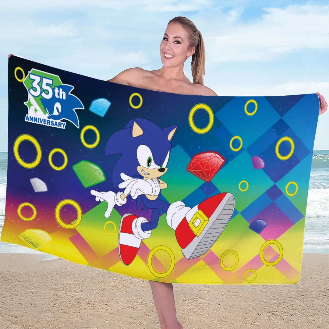 Sonic The Hedgehog 35th Anniversary Beach Towel Sonic The Hedgehog Merch Summer Present - Merchluma
