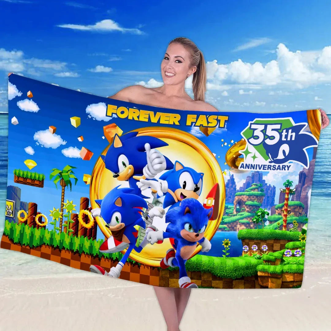 Sonic The Hedgehog 35th Anniversary Beach Towel Sonic The Hedgehog Merch Summertime Gifts - Merchluma
