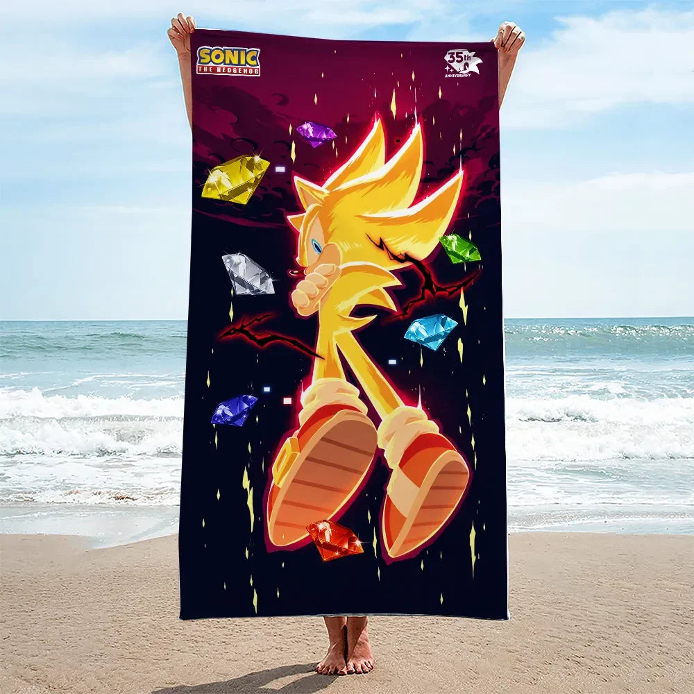 Sonic The Hedgehog 35th Anniversary Merch 2026 Super Sonic Beach Towel Best Gift For Son - Merchluma