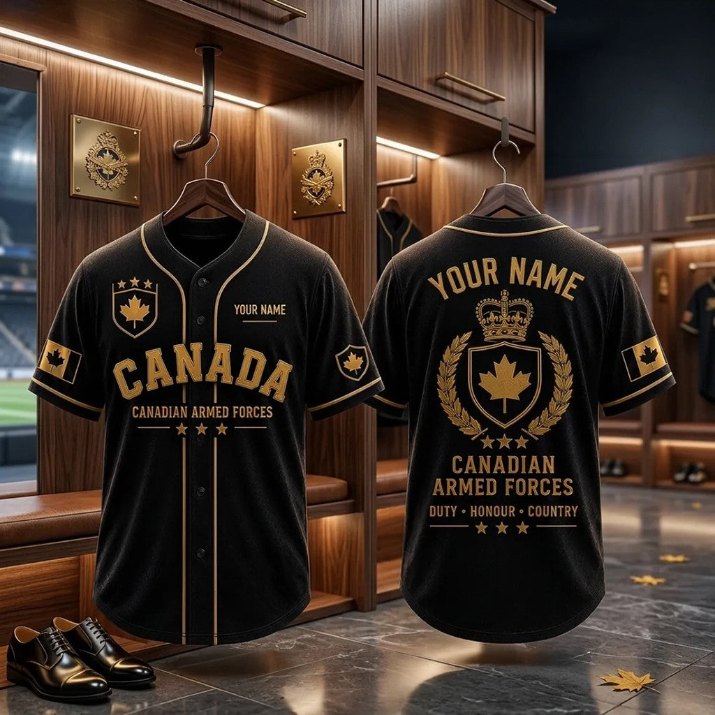 Personalized Canadian Armed Forces Black Gold Baseball Jersey Duty Honour Country Merch 2026 - Merchluma