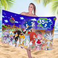 Sonic The Hedgehog 35th Anniversary Beach Towel 2026 Sonic The Hedgehog Merch Cool Summer Gifts - Merchluma