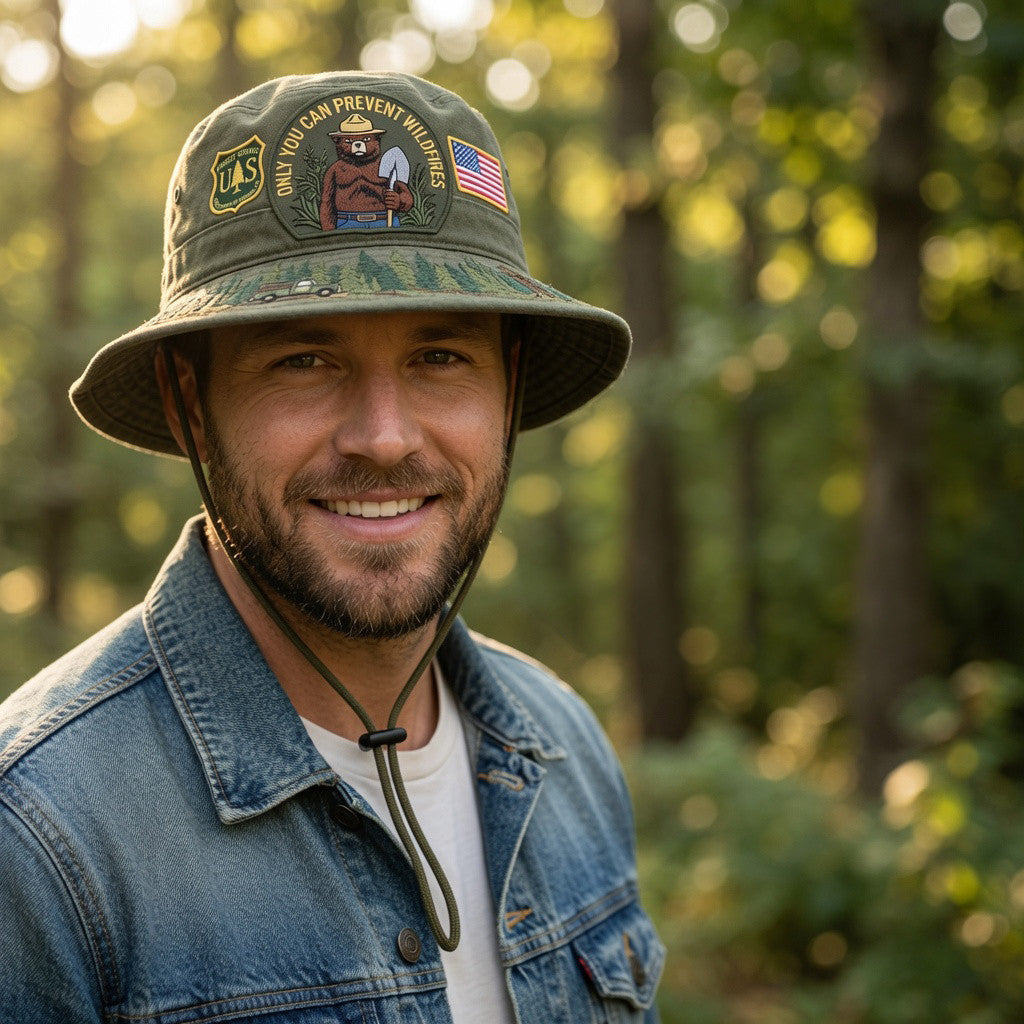Smokey Bear USFS Only You Can Prevent Wildfires Bucket Hat USFS Merch Gift For Dad - Merchluma