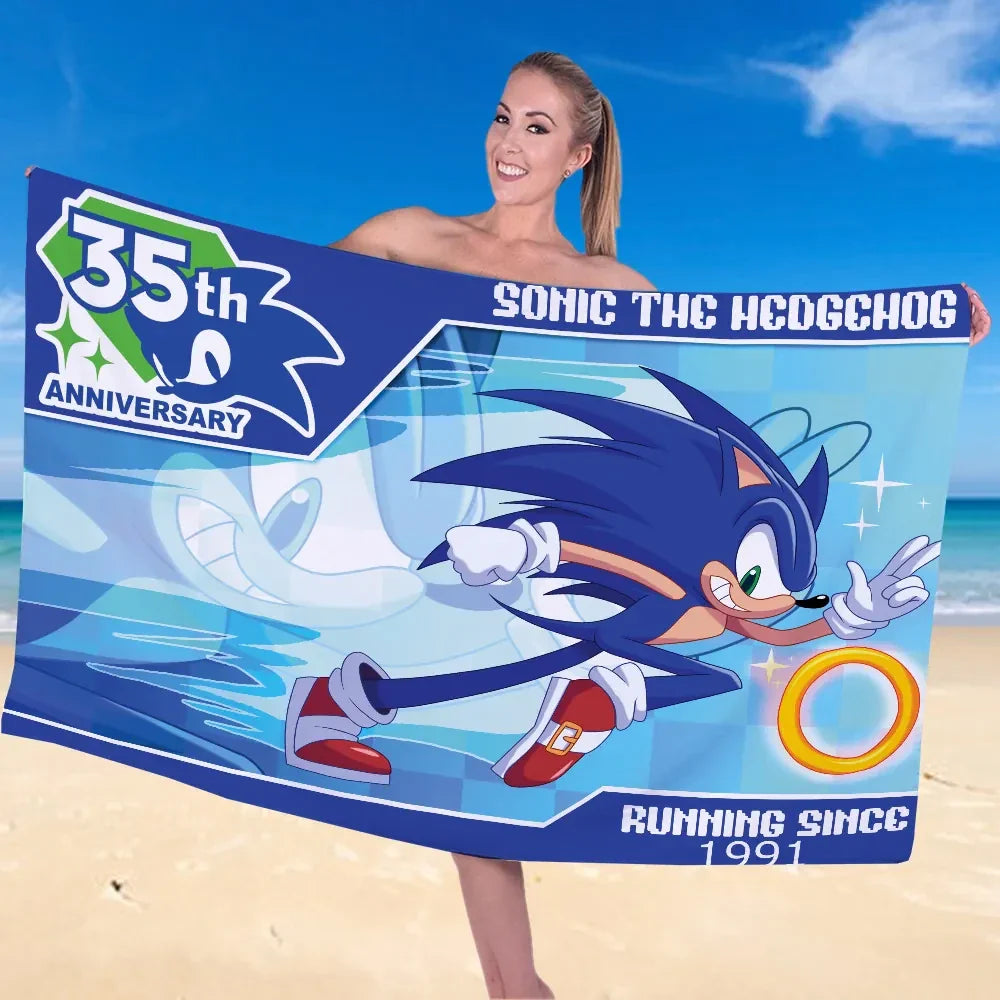 Sonic The Hedgehog 35th Anniversary Beach Towel Sonic The Hedgehog Merch Best Birthday Gifts - Merchluma
