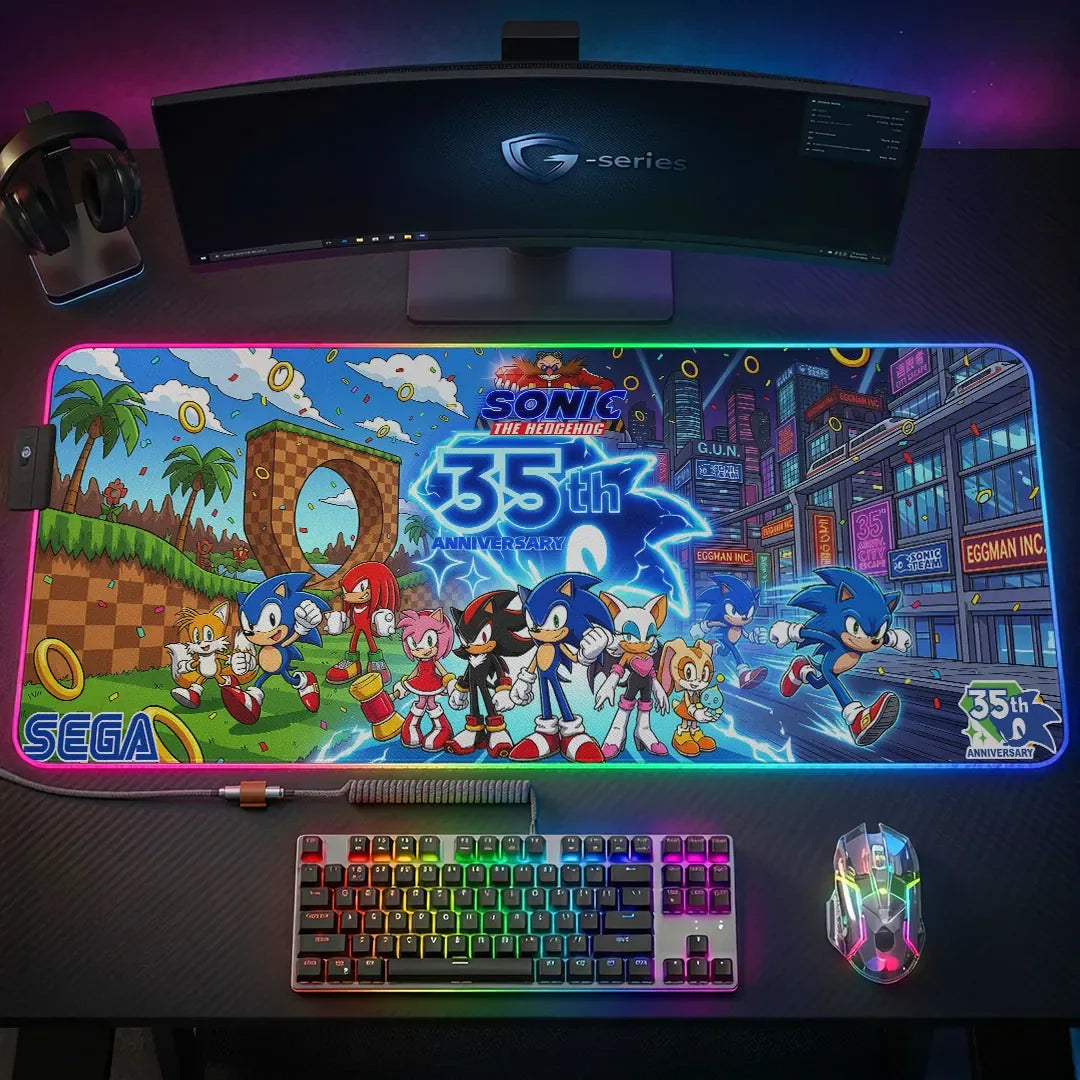 Sonic the Hedgehog 35th Anniversary Gaming Desk Mat Sonic the Hedgehog Merch Game Lover Gifts - Merchluma