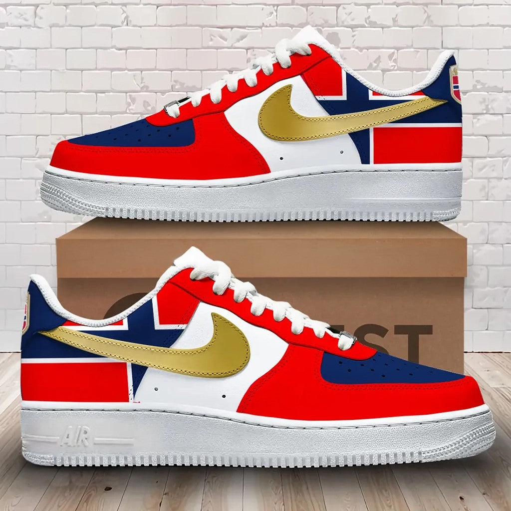 Norway National Team 2026 Gold Swoosh Sneakers Norway World Cup Merch Football Fan Shoes - Merchluma